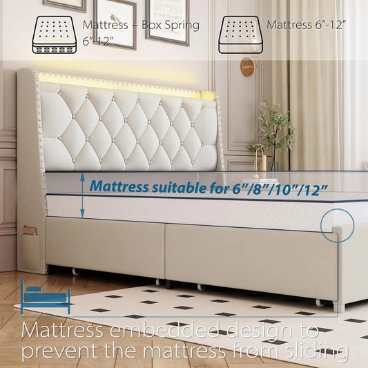 Queen Size Bed Frame 4 Drawers Headboard