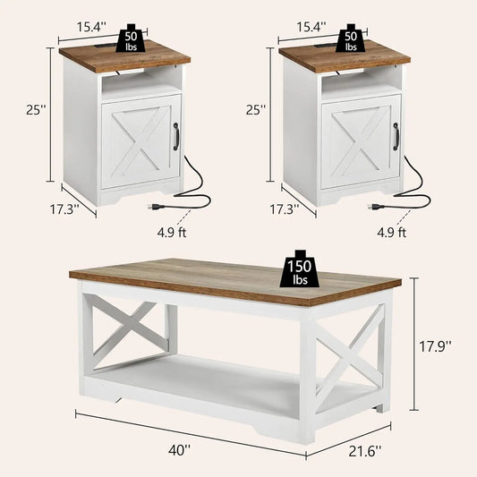 3-Piece Farmhouse Living Room Table Set