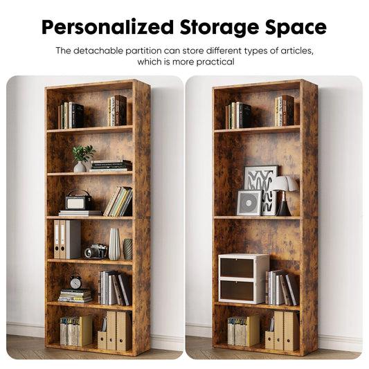 6 Tier Wooden Shelf Bookcase 63 Inch Tall