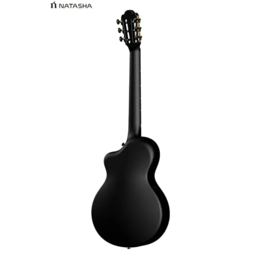 Acoustic guitar for beginners, carbon fiber body, black, ultra-thin 38-inch nylon-string 6-string with durability and lightweig
