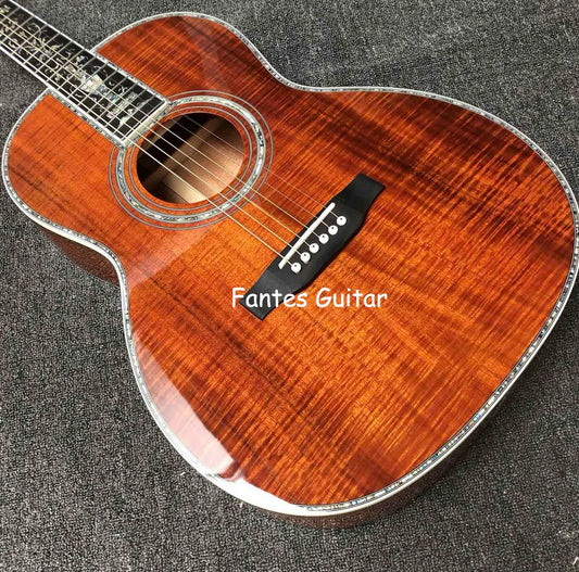 Custom 39 inch koa wood OOO45 parlor acoustic guitar 100 all real abalone parlor acoustic electric guitar 000 45