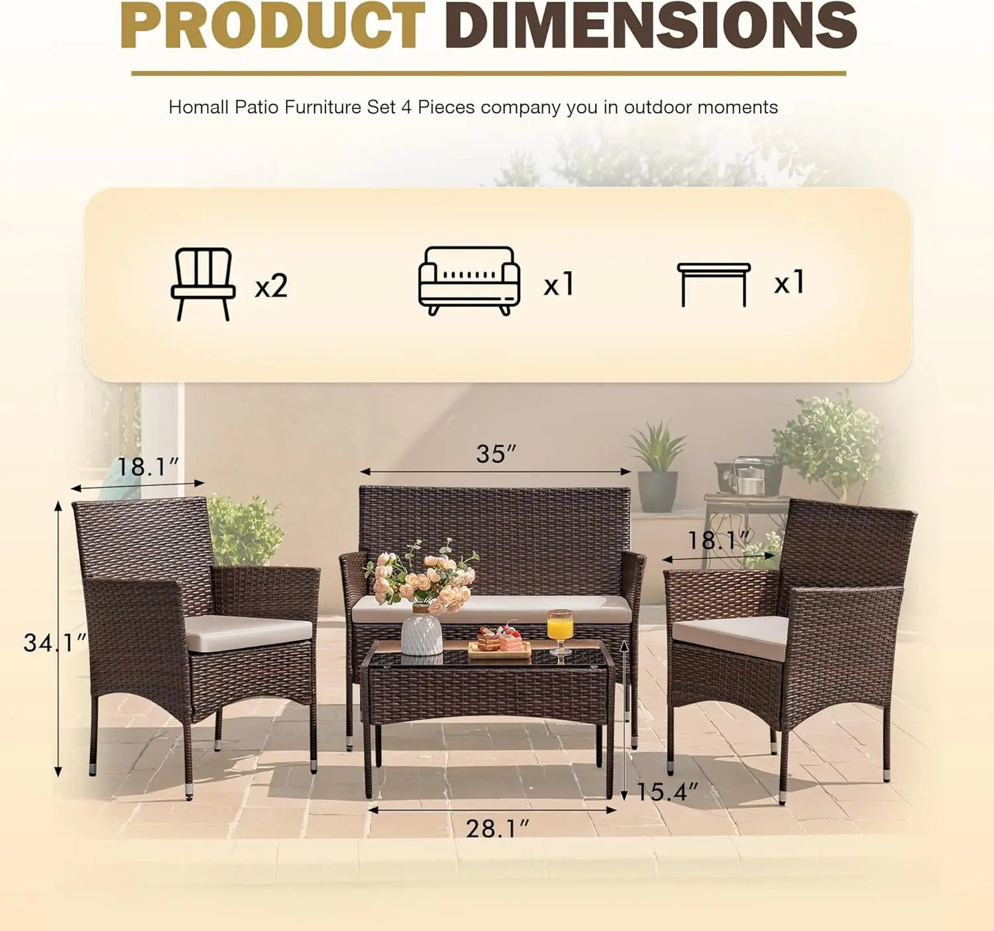 4 Pieces Rattan Outdoor Patio Furniture Set