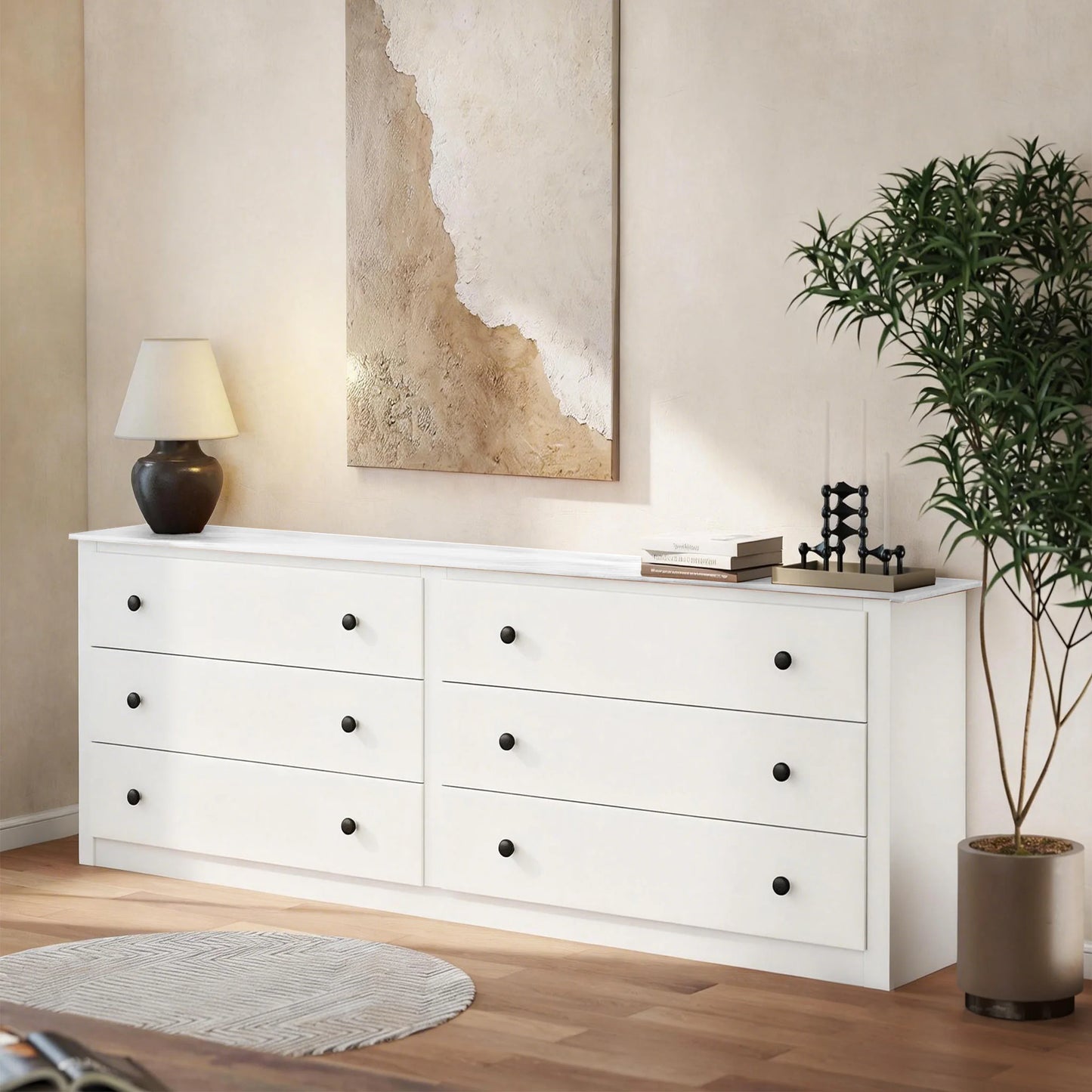 Wood 6 Dresser Drawers Cabinet