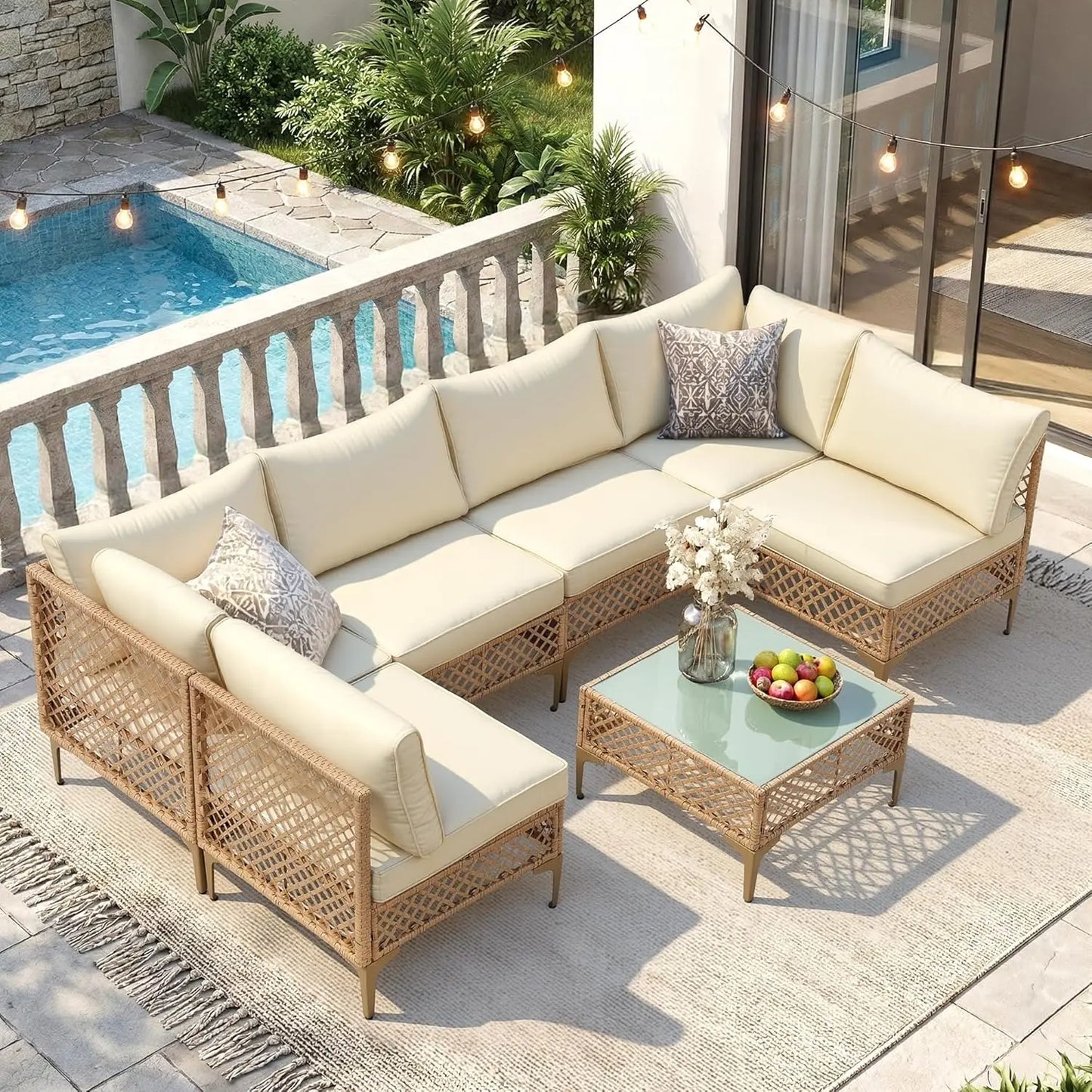 7-Piece Wicker Patio Sectional Sofa