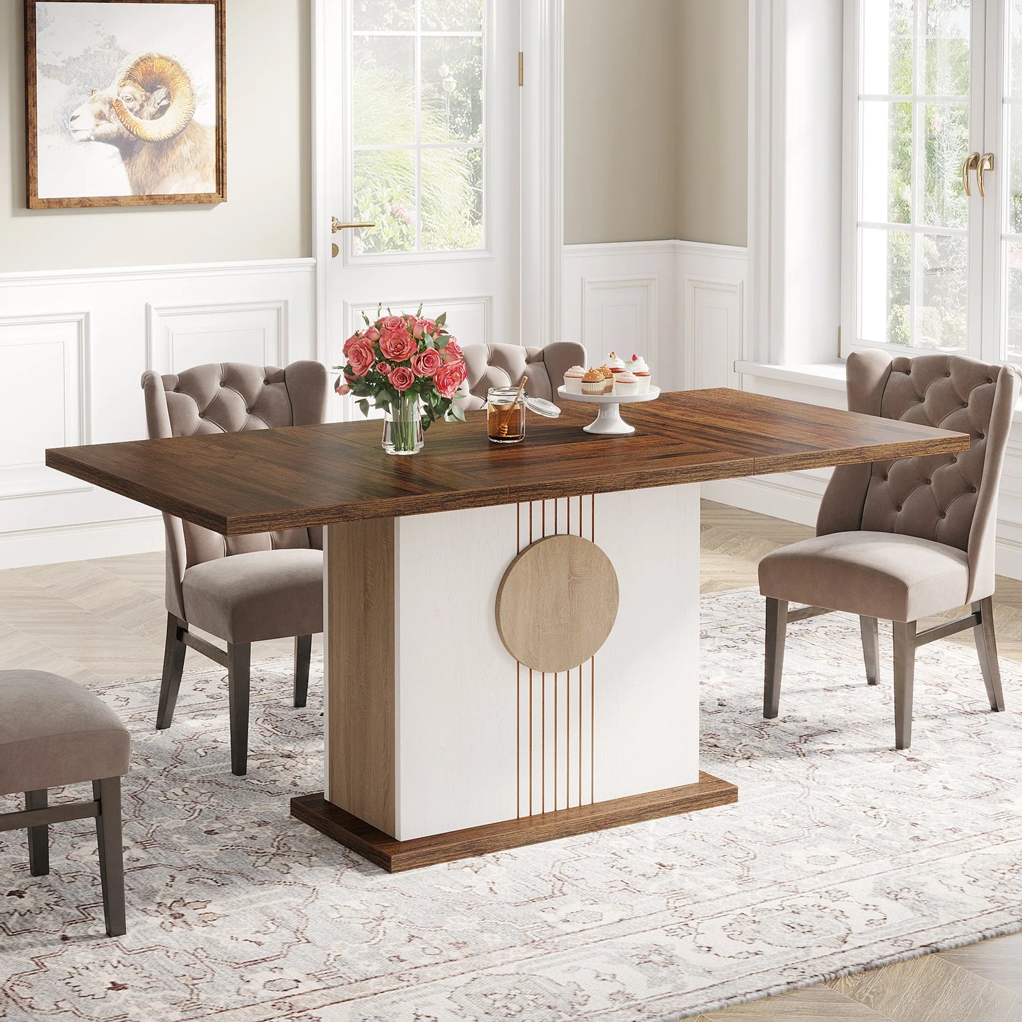 55" Farmhouse Wood Rectangular Dining Table