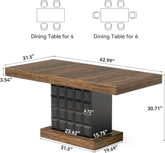 Farmhouse Kitchen Table With Sturdy Wood Pedestal Base