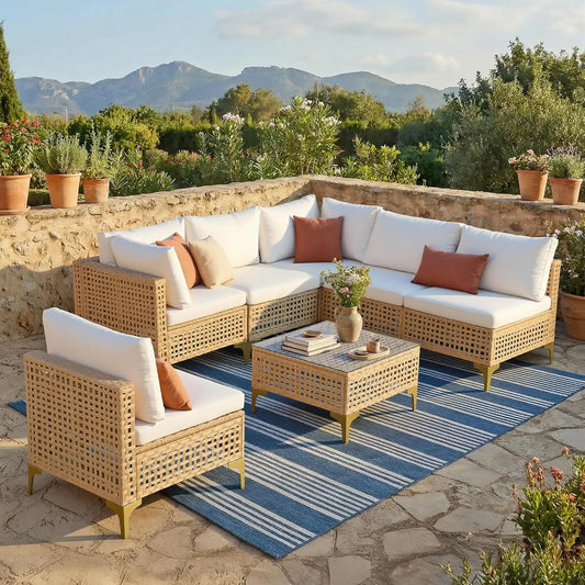 7-Piece Wicker Patio Sectional Sofa