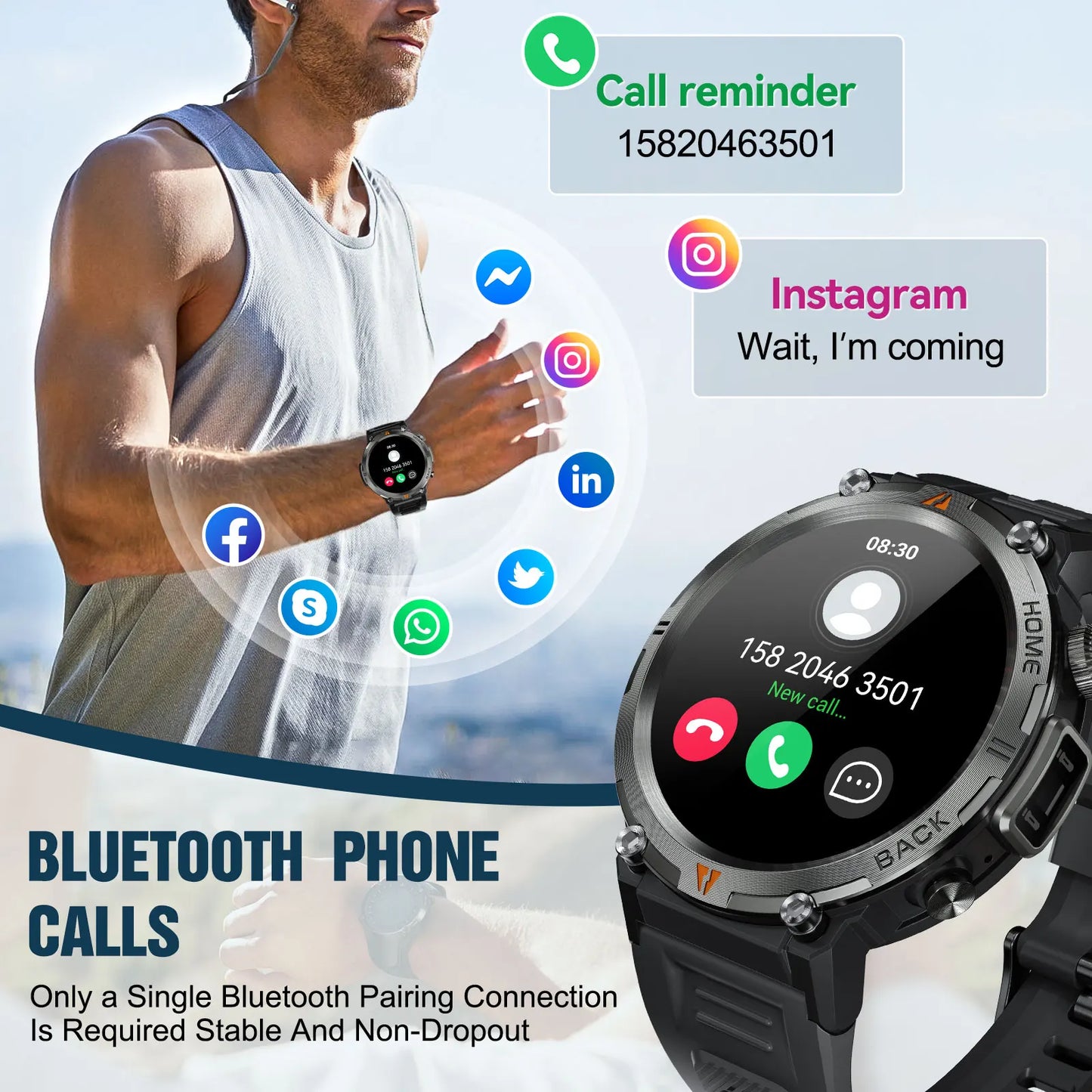 LaNikar KE3 Black Bluetooth Call Smart Watch