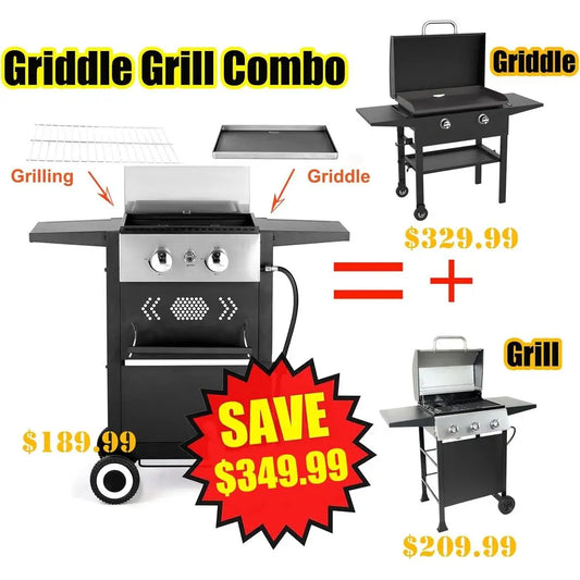 2 Burner Griddle Grill Combo