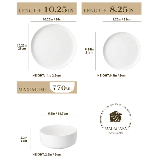 MALACASA 18/36-Piece Ceramic Set with 6/12 Pcs