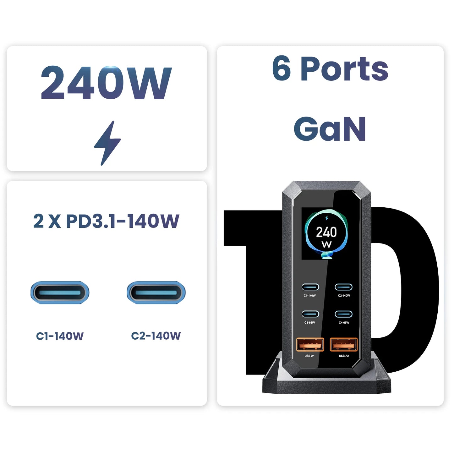 ASOMETECH 240W GaN Fast Charging Station