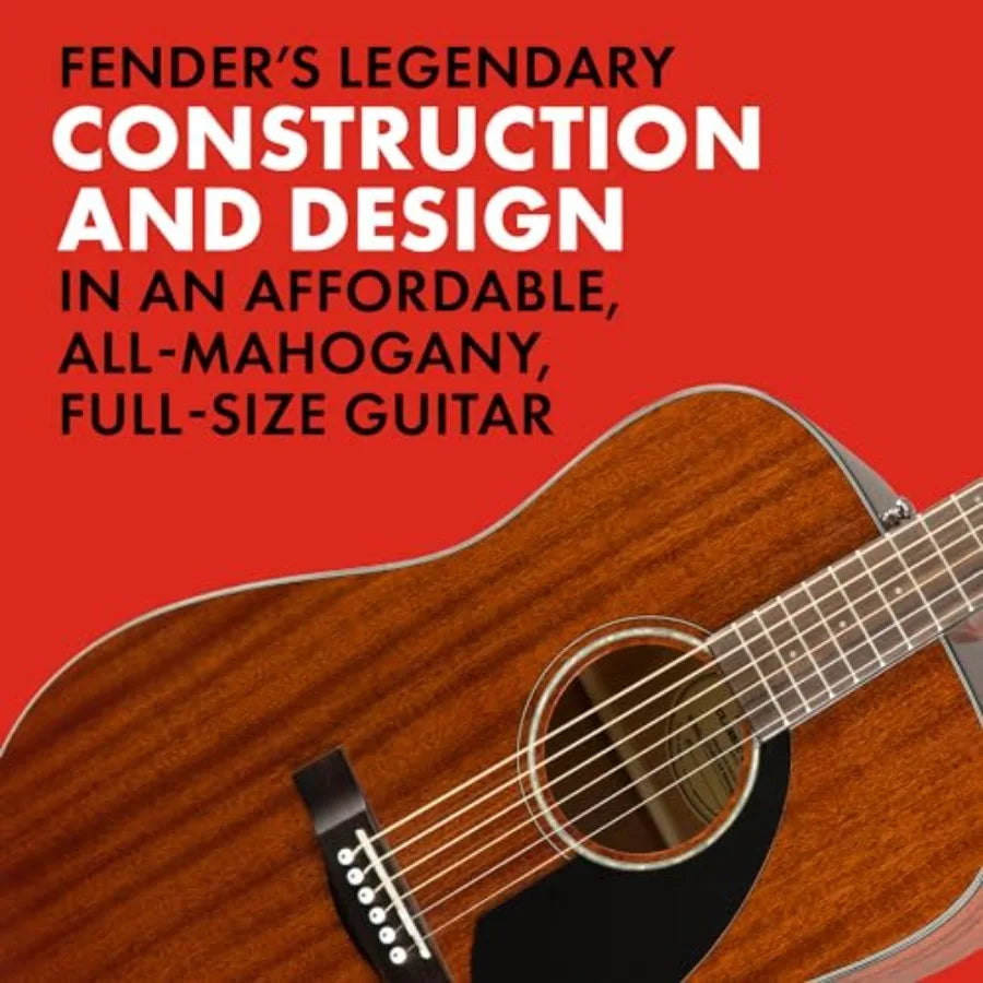 Acoustic Guitar for beginners, mahogany body and neck, walnut fingerboard, natural gloss finish, dreadnought shape, 2-year warr