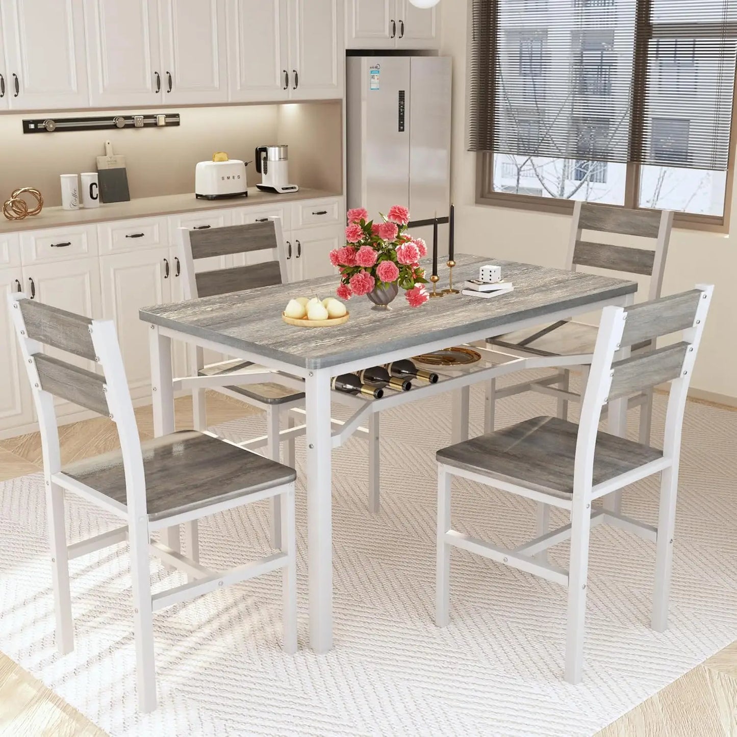 4-person Wood Dining Table Set
