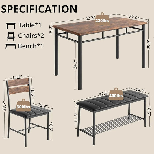 Dining Table Set For 4 With Bench