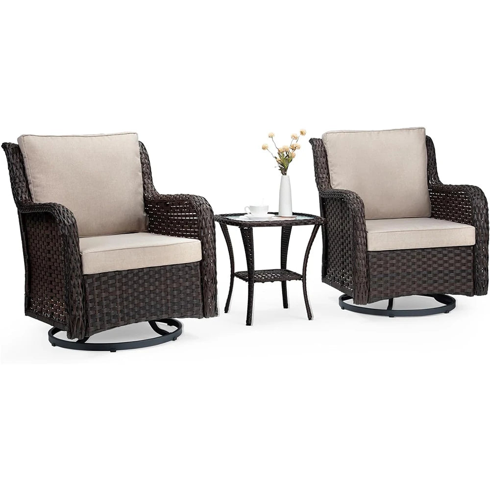3-Piece Wicker Swivel Rocker Patio Set