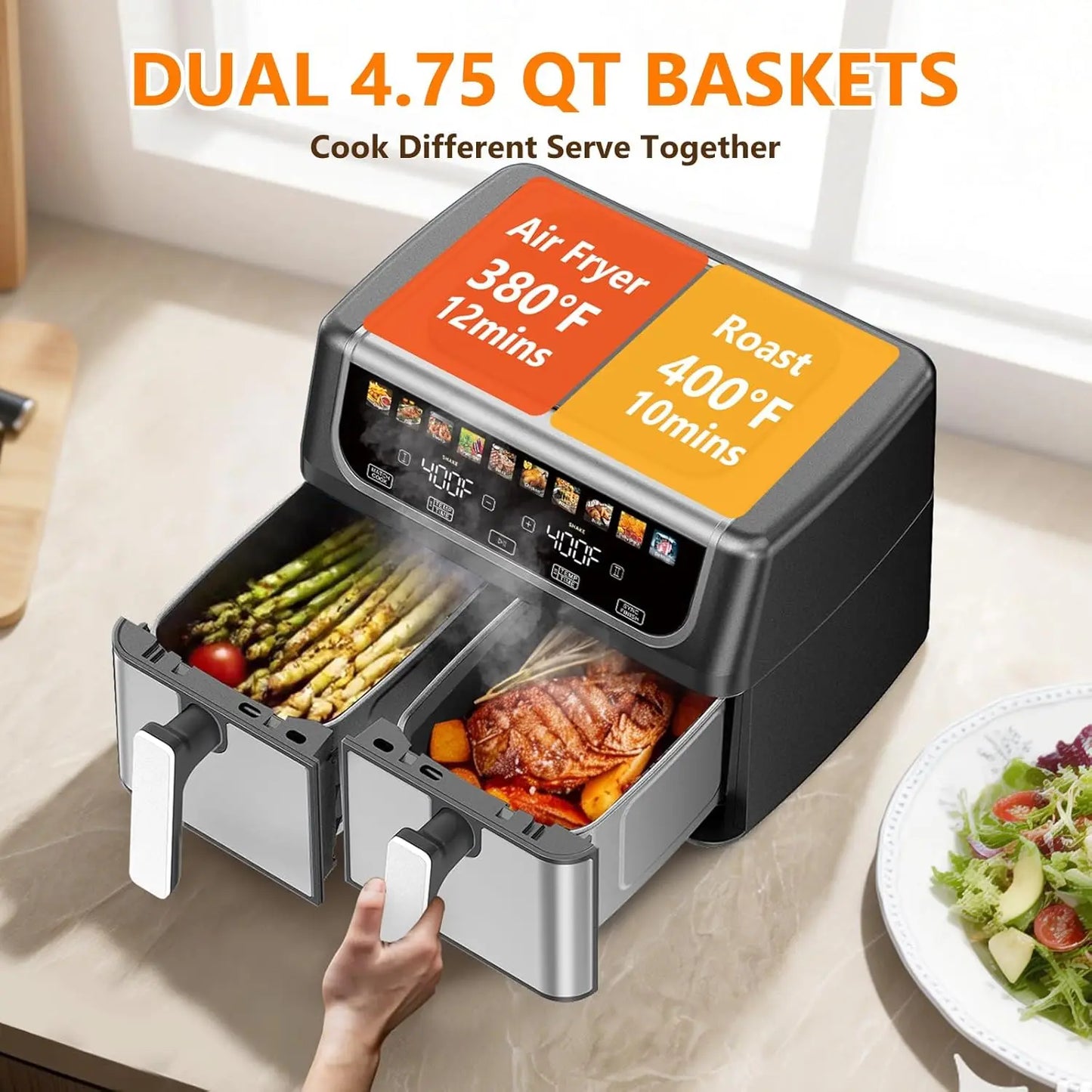 Dual Basket Air Fryer, 9.5 Quart