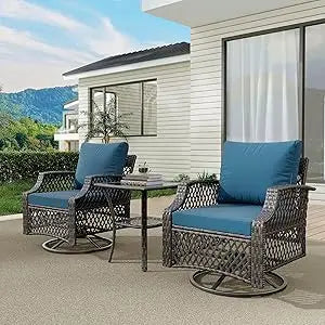 3 Piece Outdoor Swivel Chair Set, Wicker