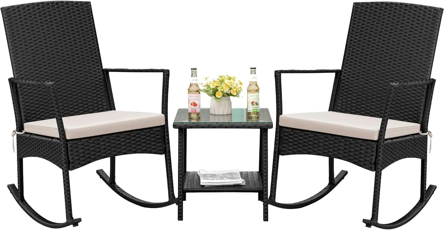 3 Piece Rocking Chair Outdoor PE Rattan Patio Set