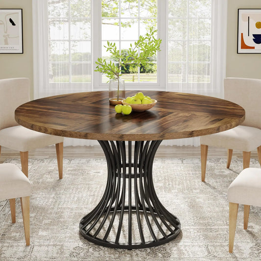 TFarmhouse Round Dining Table for 4-6 People, 47-Inch