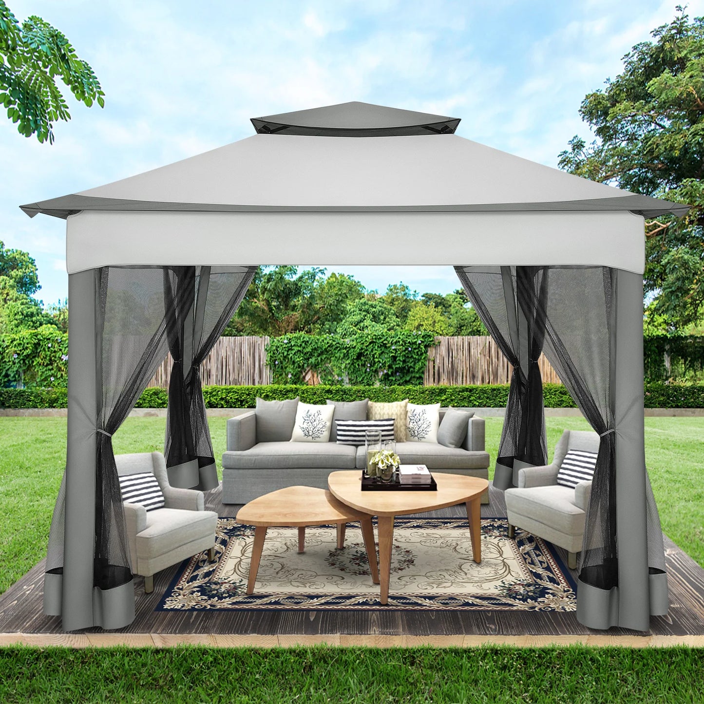 11x11ft Pop Up Gazebo Pavilion With Mosquito Netting