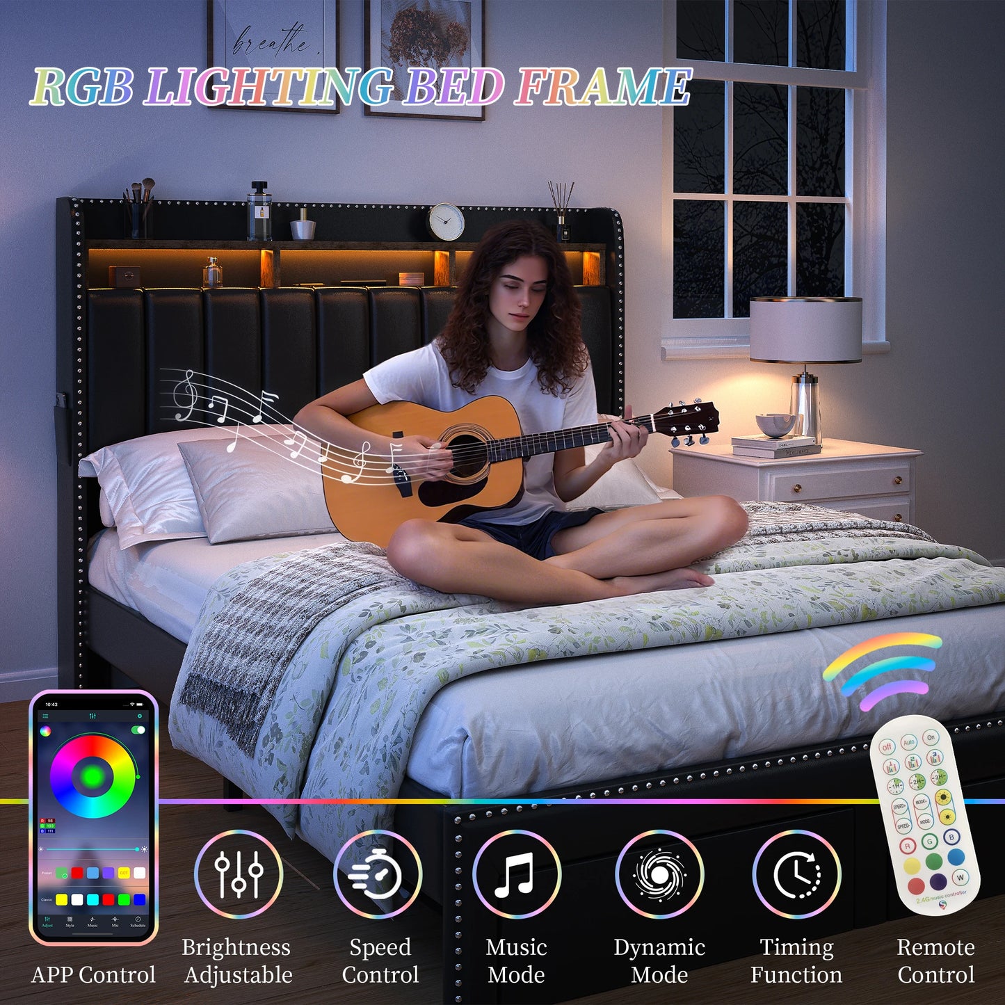 LED Bed Frame with Drawers