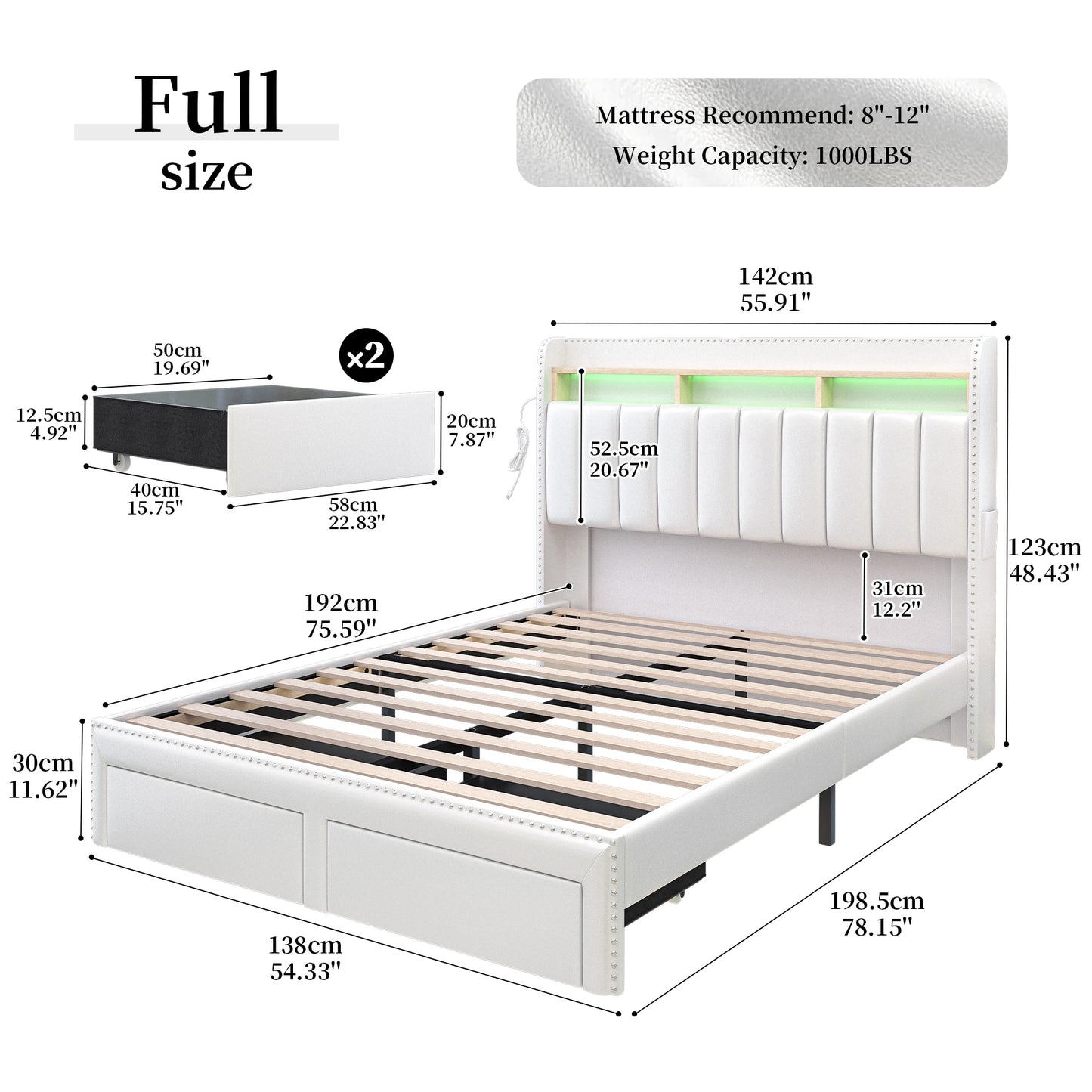 LED Bed Frame with Drawers
