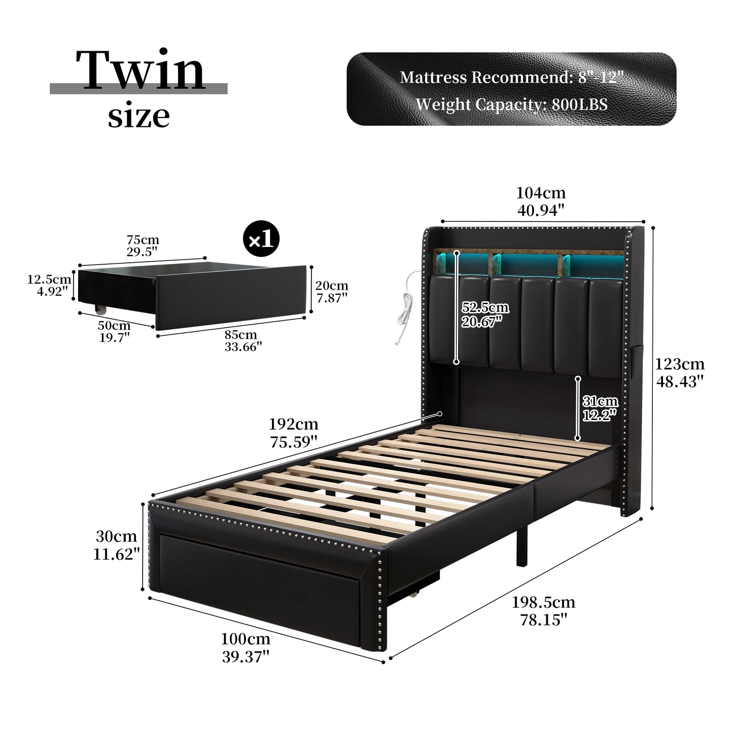 LED Bed Frame with Drawers