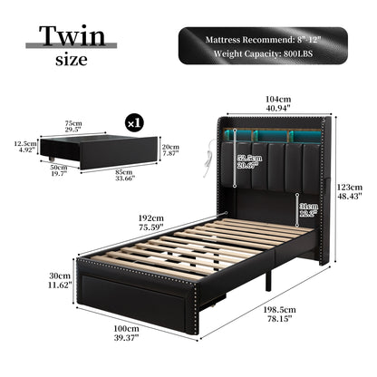 LED Bed Frame with Drawers