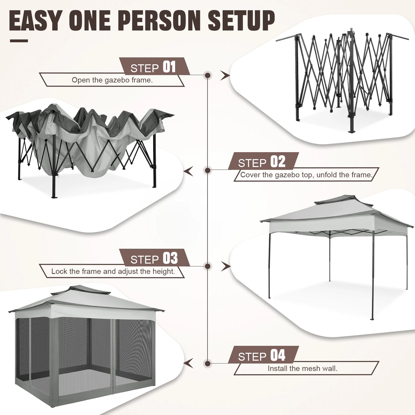 11x11ft Pop Up Gazebo Pavilion With Mosquito Netting