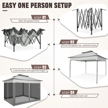 11x11ft Pop Up Gazebo Pavilion With Mosquito Netting