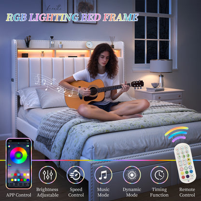 LED Bed Frame with Drawers