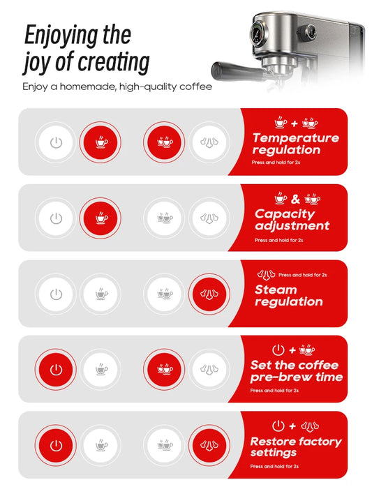 Espresso Coffee Machine Temperature Adjustable Cold Hot