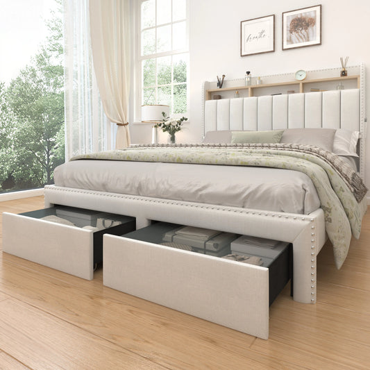 LED Bed Frame with Drawers