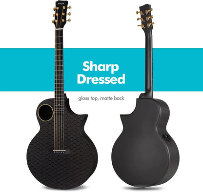 Enya Carbon Fiber Acoustic Electric Guitar with Hard Case, Leather Strap, USB Type-C Cable and Instrument, X4 Pro