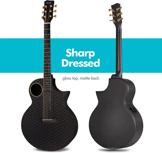 Enya Carbon Fiber Acoustic Electric Guitar with Hard Case, Leather Strap, USB Type-C Cable and Instrument, X4 Pro