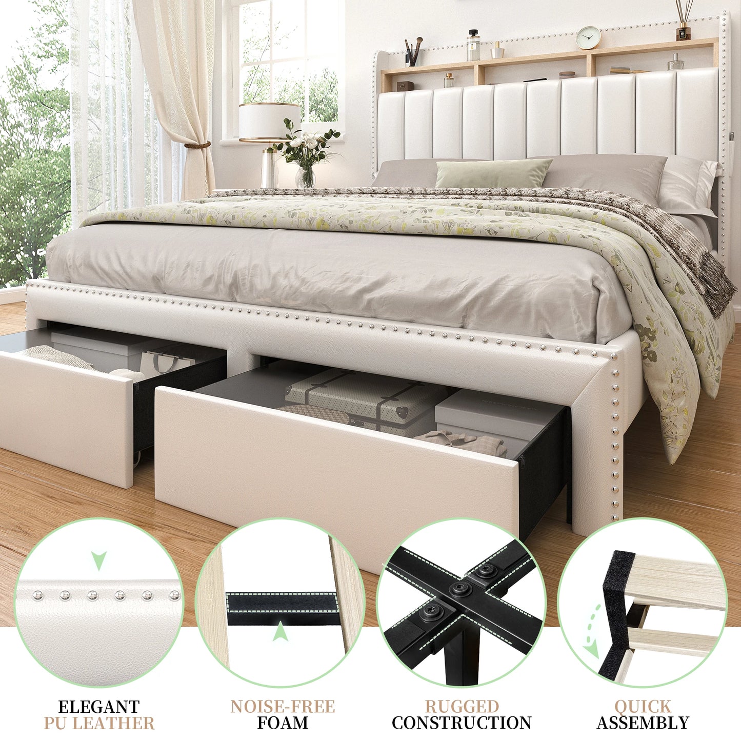 LED Bed Frame with Drawers