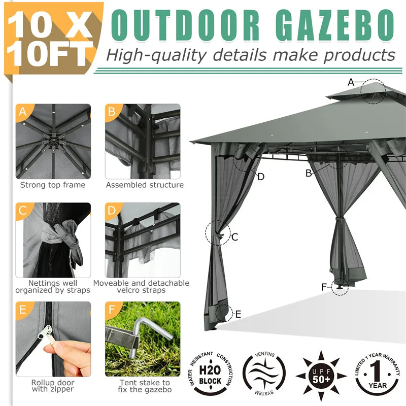 10×10 Gazebo with Cold-Proof Curtains Netting