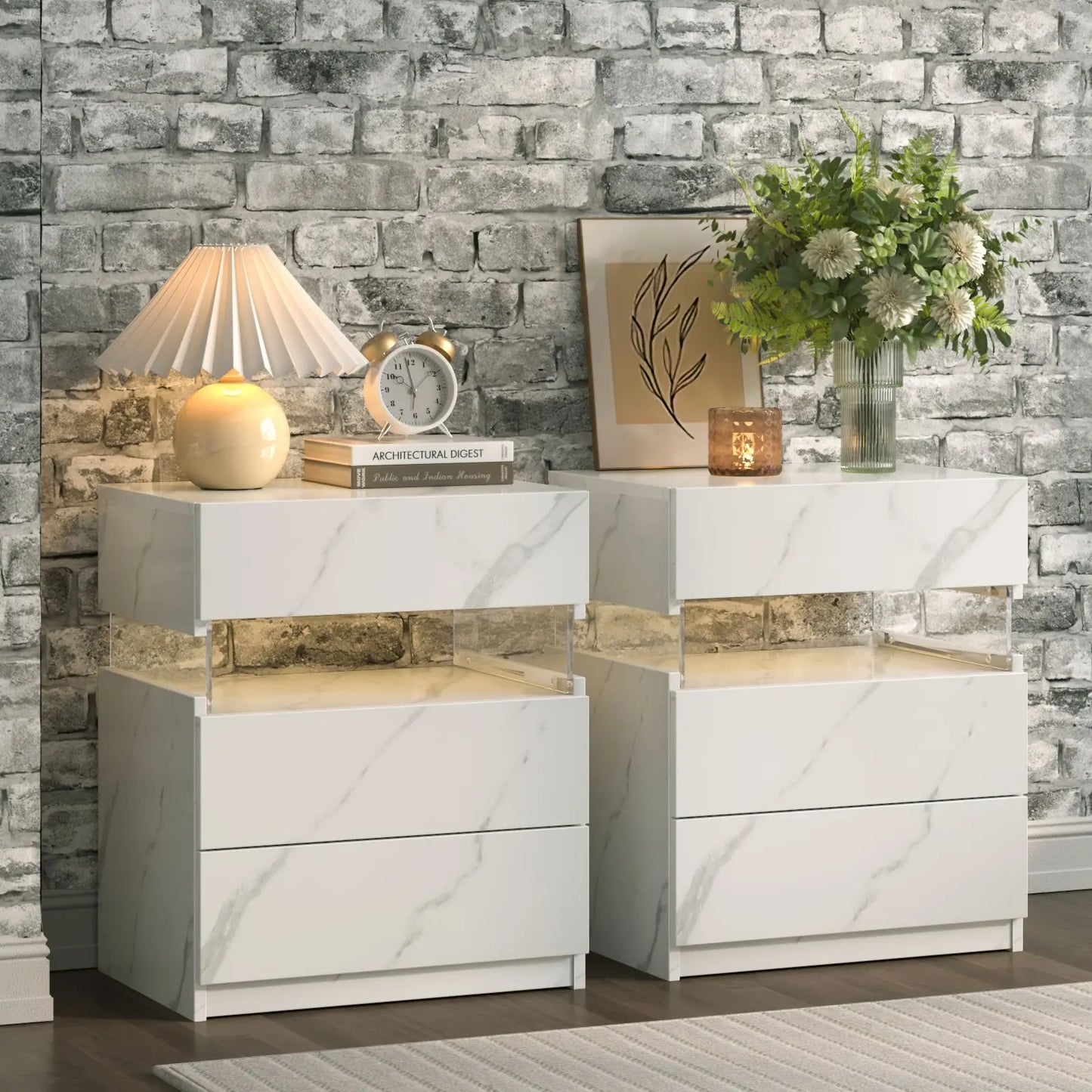 Bedside Tables  Set With LED Lighting
