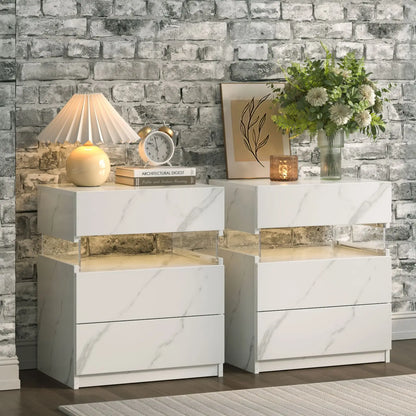 Bedside Tables  Set With LED Lighting
