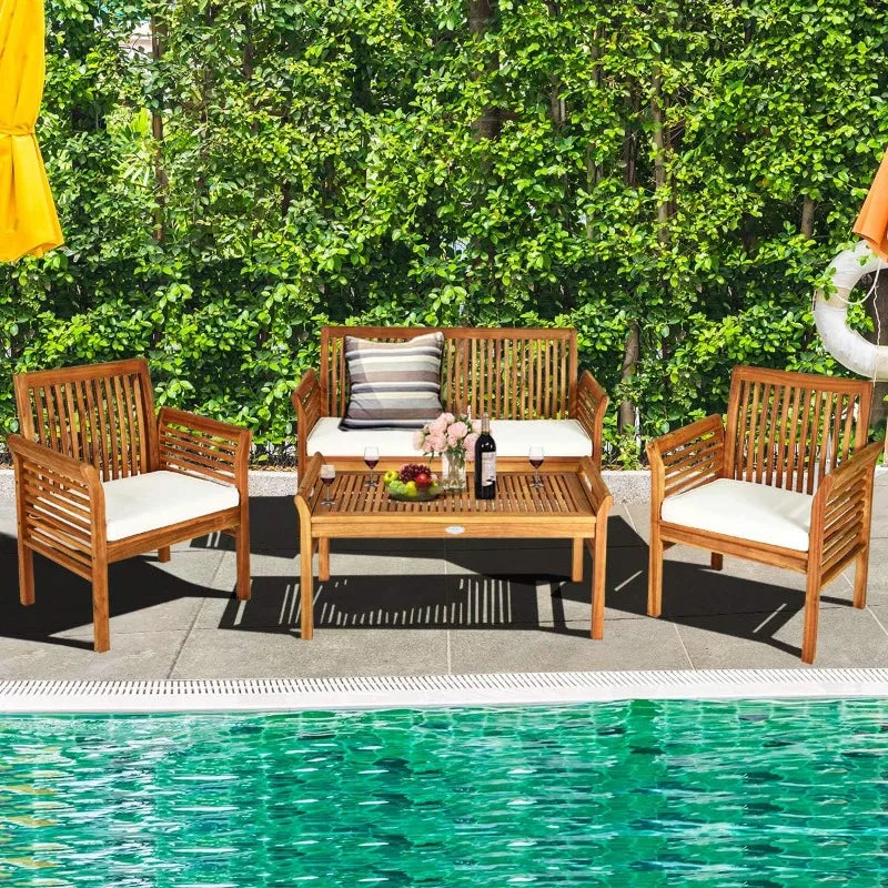 4 Piece Outdoor Acacia Wood Sofa Set