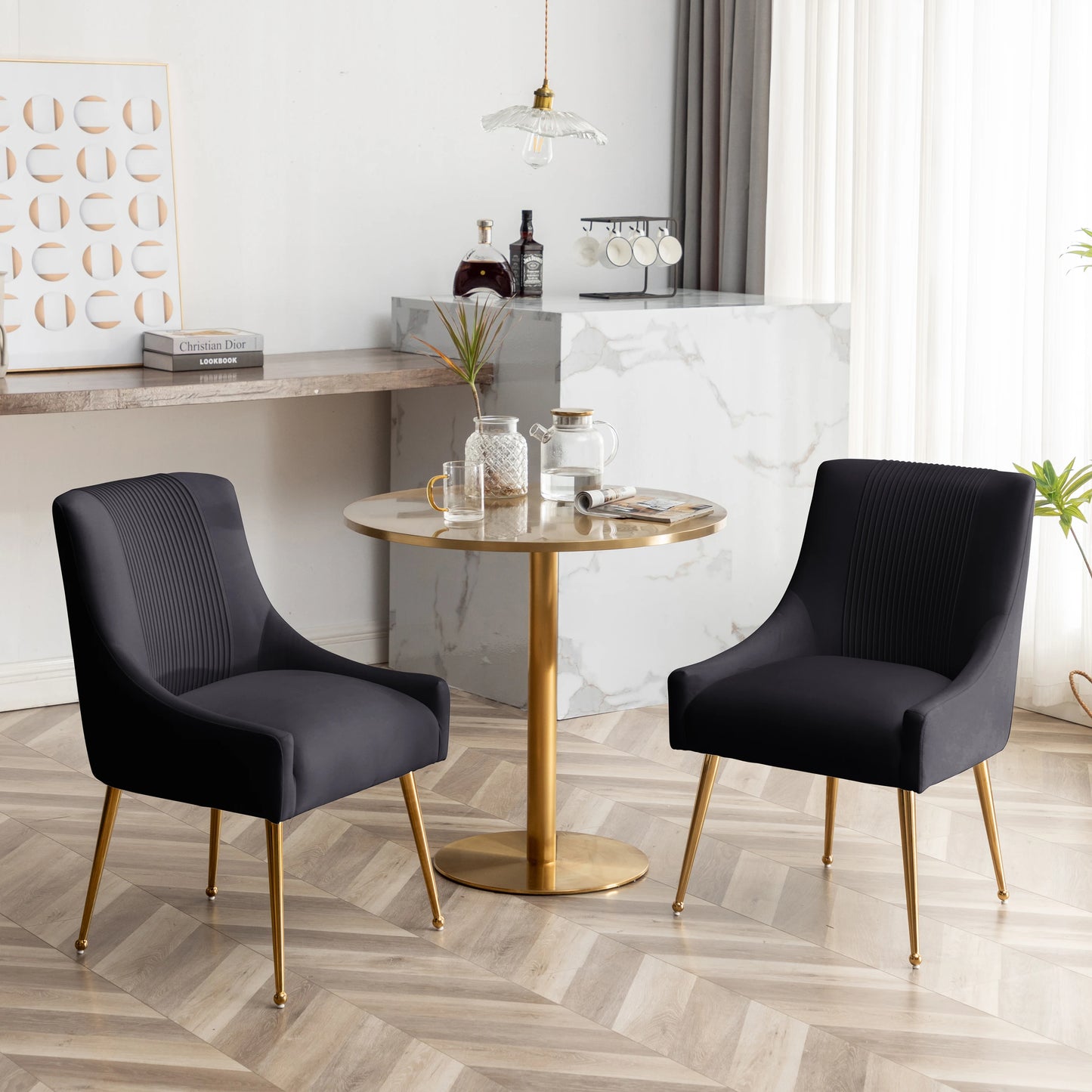 Modern Pleated Velvet Dining Chair Set Of 2