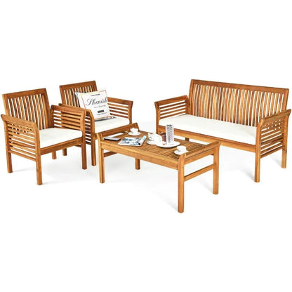 4 Piece Outdoor Acacia Wood Sofa Set