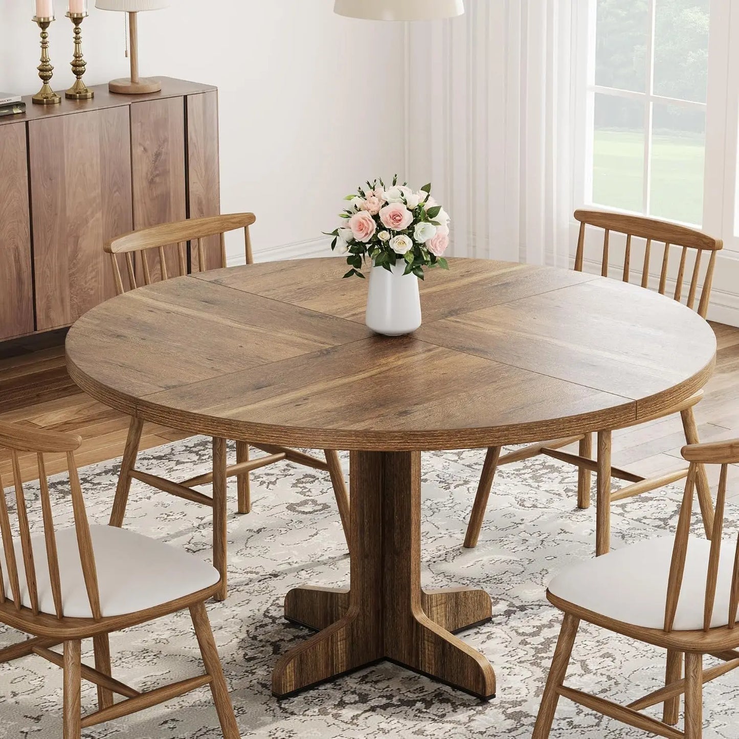 Farmhouse Circle Kitchen Table With Wood Tabletop