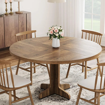 Farmhouse Circle Kitchen Table With Wood Tabletop