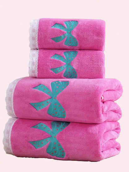 Purple Coral Fleece Towel Set