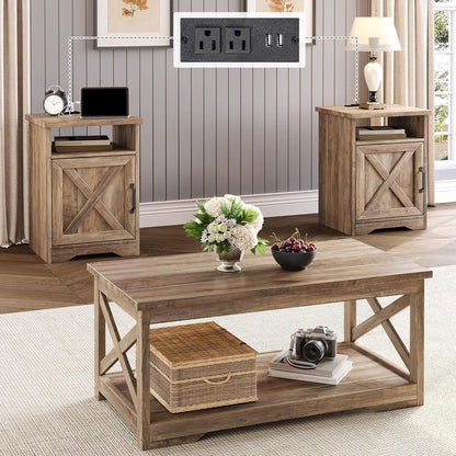 3-Piece Farmhouse Living Room Table Set