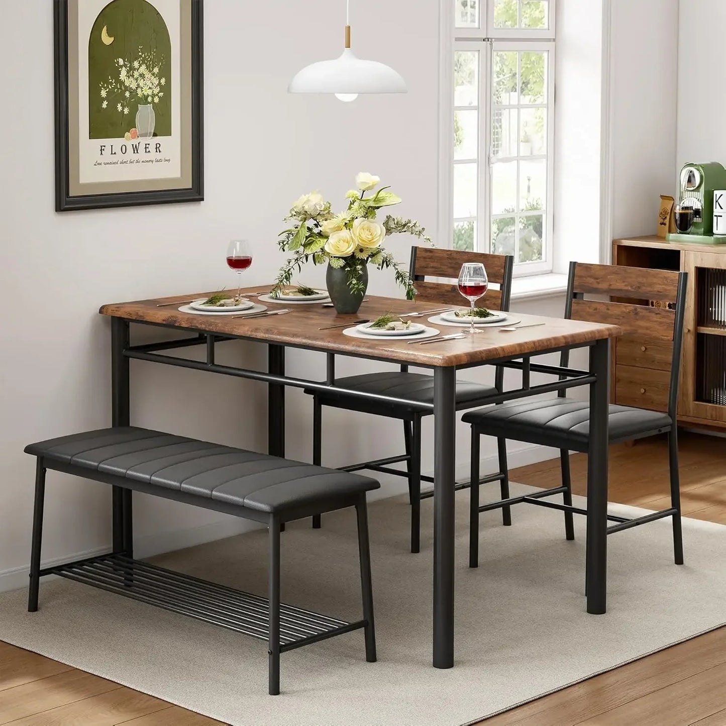 Dining Table Set For 4 With  Bench