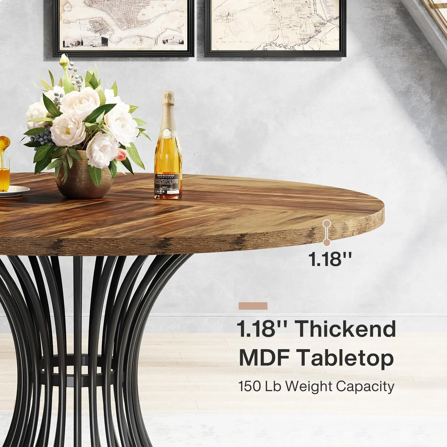 TFarmhouse Round Dining Table for 4-6 People, 47-Inch