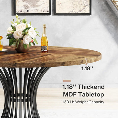 TFarmhouse Round Dining Table for 4-6 People, 47-Inch