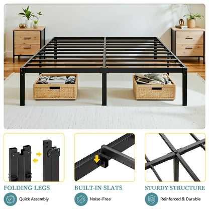 Heavy-Duty Metal Bed Frame With Storage